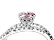 Solitaire Engagement Ring Setting for Fancy Pink Oval Center with Woven 3-Strand Pave Band and Prong Head in Sterling Silver