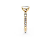 Solitaire Engagement Ring Setting for Radiant Cut Center with Micro Pave Band and Prong Head in Yellow Gold