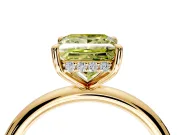Hidden Halo Engagement Ring Setting for Fancy Yellow Princess Cut Center with Thin Rounded Band and Prong Head in Yellow Gold