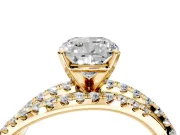 Solitaire Engagement Ring Setting for Cushion Cut Center with Woven 3-Strand Pave Band and Prong Head in Yellow Gold