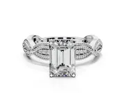Solitaire Engagement Ring Setting for Emerald Cut Center with Marquise Panel Band and Prong Head in Sterling Silver