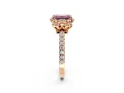 Halo Engagement Ring Setting for Fancy Pink Emerald Cut Center with Openwork Halo, Pave Band and Prong Head in Rose Gold