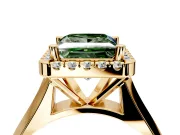 Halo Engagement Ring Setting for Fancy Green Princess Cut Center with Square Band and Prong Head in Yellow Gold