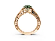 Solitaire Engagement Ring Setting for Fancy Green Round Cut Center with Engraved Pave Band and Prong Head in Rose Gold