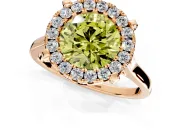 Single Halo Engagement Ring Setting for Fancy Yellow Round Cut Center with Corner Claws, Plain Band and Prong Head in Rose Gold