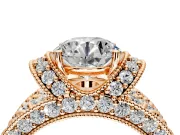 Pave Engagement Ring Setting for Round Cut Center with Curved Accent Rows, Openwork and Prong Head in Rose Gold