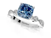 Solitaire Engagement Ring Setting for Fancy Blue Cushion Cut Center with Milgrain Bezel Accents and Prong Head in Sterling Silver