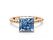 Solitaire Engagement Ring Setting for Fancy Blue Princess Cut Center with Plain Twisted Rope Band and Prong Head in Rose Gold