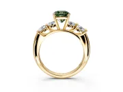 5 Stone Engagement Ring Setting for Fancy Green Cushion Cut Center with Graduated Accents and Prong Head in Yellow Gold
