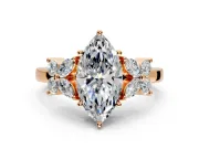 Floral Engagement Ring Setting for Marquise Center with Marquise Cluster Shoulders and Prong Head in Rose Gold
