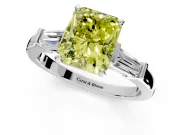 3 Stone Engagement Ring Setting for Fancy Yellow Radiant Cut Center with Channel Baguette Accents and Prong Head in Platinum