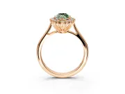 Starburst Halo Engagement Ring Setting for Fancy Green Marquise Center with Thin Round-Wire Band and Prong Head in Rose Gold