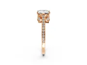 Cathedral Engagement Ring Setting for Princess Cut Center with Antique-Style Pave Band and Prong Head in Rose Gold