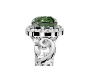 Halo Engagement Ring Setting for Fancy Green Cushion Cut Center with Open Scroll Shoulders and Prong Head in Sterling Silver