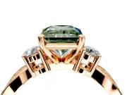 3 Stone Engagement Ring Setting for Fancy Green Radiant Cut Center with Pave Twist Band and Prong Head in Rose Gold