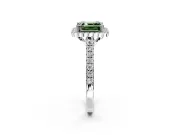 Milgrain Floral Halo Engagement Ring Setting for Fancy Green Asscher Cut Center with Pave Band and Prong Head in Platinum