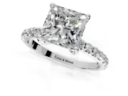 Solitaire Engagement Ring Setting for Princess Cut Center with Micro Pave Band and Prong Head in Platinum