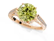 Cathedral Engagement Ring Setting for Fancy Yellow Round Cut Center with Antique-Style Pave Band and Prong Head in Rose Gold