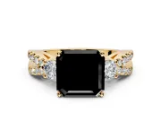 3 Stone Engagement Ring Setting for Fancy Black Asscher Cut Center with Pave Split Shank and Prong Head in Yellow Gold