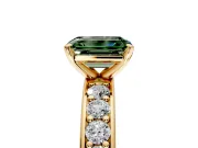 Solitaire Engagement Ring Setting for Fancy Green Emerald Cut Center with Channel-Set Accents and Prong Head in Yellow Gold