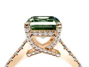 Solitaire Engagement Ring Setting for Fancy Green Asscher Cut Center with Widening Pave Band and Claw Prong Head in Rose Gold