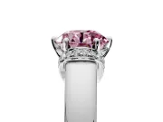 Solitaire Engagement Ring Setting for Fancy Pink Round Cut Center with Wide Band, Pave Collar and Prong Head in Sterling Silver