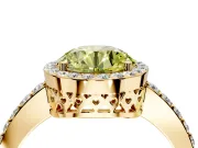 Halo Engagement Ring Setting for Fancy Yellow Round Cut Center with Heart-Shaped Openwork, Pave Band and Prong Head in Yellow Gold
