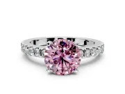 Solitaire Engagement Ring Setting for Fancy Pink Round Cut Center with Single Row Accent Band and Prong Head in Sterling Silver