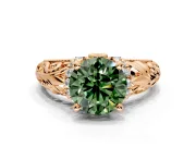 Solitaire Engagement Ring Setting for Fancy Green Round Cut Center with Filigree Accent Basket and Prong Head in Rose Gold