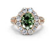 Large Accent Halo Engagement Ring Setting for Fancy Green Oval Center with Pave Split Shank and Prong Head in Rose Gold