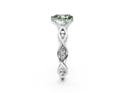 Solitaire Engagement Ring Setting for Fancy Green Pear-Shaped Center with Accented Twist Band and Leaf Prong Head in Platinum