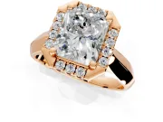 Halo Engagement Ring Setting for Radiant Cut Center with Square Band and Prong Head in Rose Gold