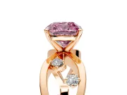 Solitaire Engagement Ring Setting for Fancy Pink Cushion Cut Center with Criss-Cross Accent Band and Prong Head in Rose Gold