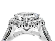 Large Accent Halo Engagement Ring Setting for Asscher Cut Center with Pave Split Shank and Prong Head in Platinum