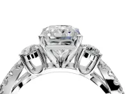 3 Stone Engagement Ring Setting for Radiant Cut Center with Pave Split Shank and Prong Head in Platinum