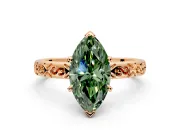 Solitaire Engagement Ring Setting for Fancy Green Marquise Center with Scrollwork Band and Prong Head in Rose Gold