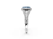 Halo Engagement Ring Setting for Fancy Blue Radiant Cut Center with Pave Split Shank and Prong Head in Sterling Silver