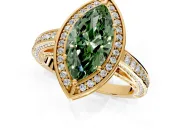 Halo Engagement Ring Setting for Fancy Green Marquise Center with Framed Halo, Pave Band and Prong Head in Yellow Gold