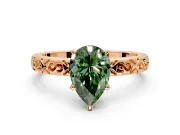 Solitaire Engagement Ring Setting for Fancy Green Pear-Shaped Center with Scrollwork Band and Prong Head in Rose Gold