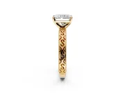 Solitaire Engagement Ring Setting for Radiant Cut Center with Scrollwork Band and Prong Head in Yellow Gold