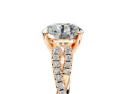 Solitaire Engagement Ring Setting for Round Cut Center with Twisted Pave Split Shank and Prong Head in Rose Gold
