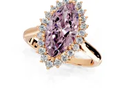Starburst Halo Engagement Ring Setting for Fancy Pink Marquise Center with Thin Round-Wire Band and Prong Head in Rose Gold