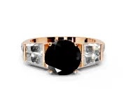 Channel-Set Engagement Ring Setting for Fancy Black Round Cut Center with Baguette Band and Prong Head in Rose Gold