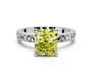 Solitaire Engagement Ring Setting for Fancy Yellow Radiant Cut Center with XO Engraved Band and Prong Head in White Gold