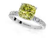 Solitaire Engagement Ring Setting for Fancy Yellow Cushion Cut Center with Fine Pave Band and Claw Prong Head in Sterling Silver