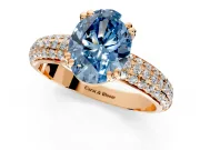 Solitaire Engagement Ring Setting for Fancy Blue Oval Center with Multi-Row Pave Accents and Basket Head in Rose Gold