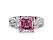 5 Stone Engagement Ring Setting for Fancy Pink Asscher Cut Center with Graduated Accents and Prong Head in Sterling Silver