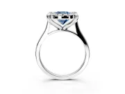 Single Halo Engagement Ring Setting for Fancy Blue Cushion Cut Center with Corner Claws, Plain Band and Prong Head in Sterling Silver