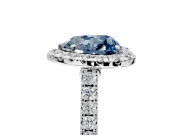 Halo Engagement Ring Setting for Fancy Blue Heart-Shaped Center with Narrowing Pave Band and Prong Head in White Gold
