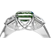 3 Stone Engagement Ring Setting for Fancy Green Asscher Cut Center with Raised Basket Heads and Prong Head in White Gold